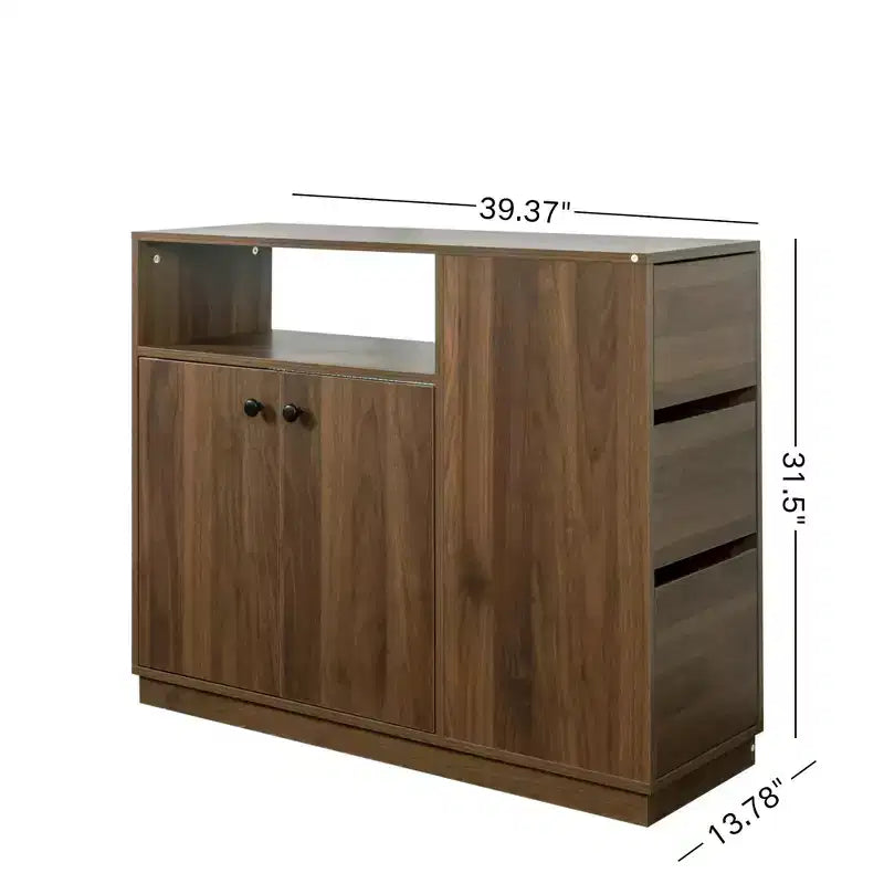 Buffet GDFStudio Hikaru moderne avec portes coulissantes en verre et tiroirs
