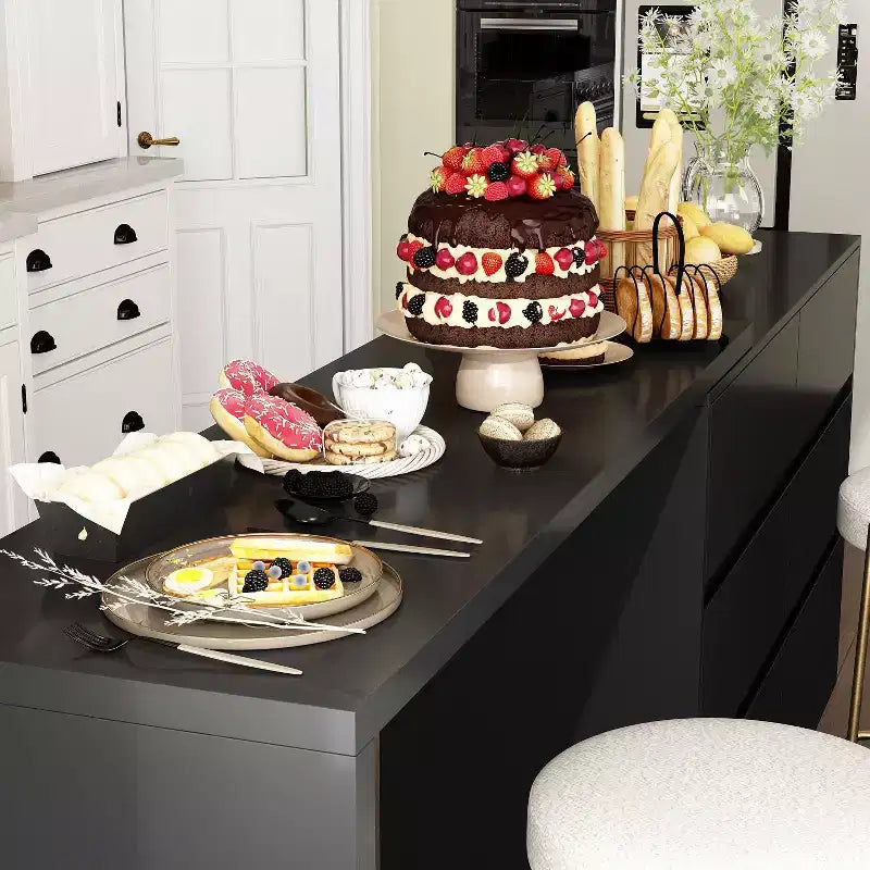 Desserte de buffet intelligente rotative/extensible avec 6 tiroirs, plan de travail étendu, tapis antidérapant, table à manger rotative, îlot de cuisine/garde-manger