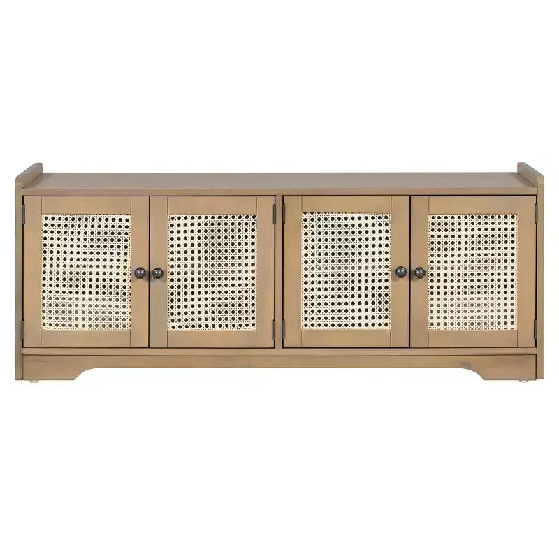Banc de rangement rustique en bois Whisen, banc à chaussures d'entrée avec coussin amovible, étagères réglables