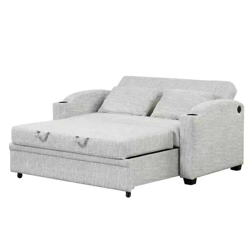 61.6 Canapé-lit convertible moderne en chenille avec ports USB, porte-gobelets et dossier réglable pour salon, appartement