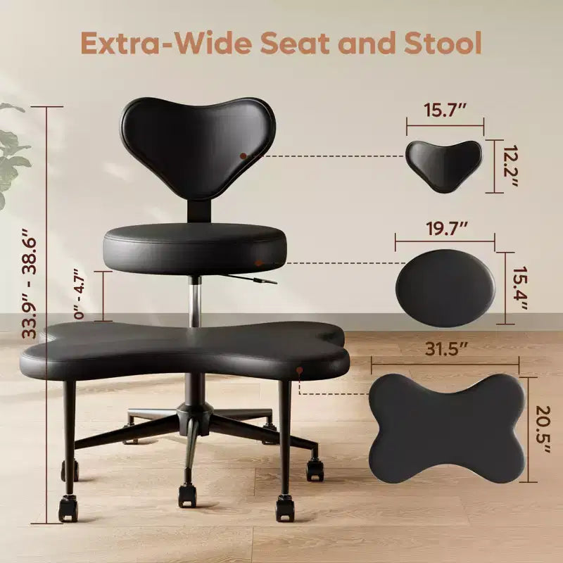 Chaise de bureau ergonomique Pinmoco Criss Cross, Chaise de méditation réglable en hauteur, Pivotante à 360°, Support lombaire, Chaise de travail et de bureau, Chaise TDAH