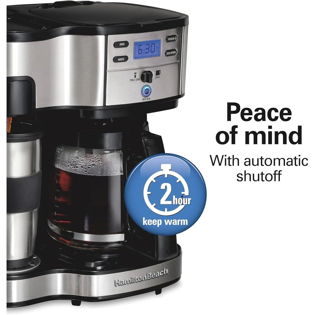Cafetière 2-en-1 12 tasses et monodose, Verseuse en verre, Pause & Versement automatiques, Noir