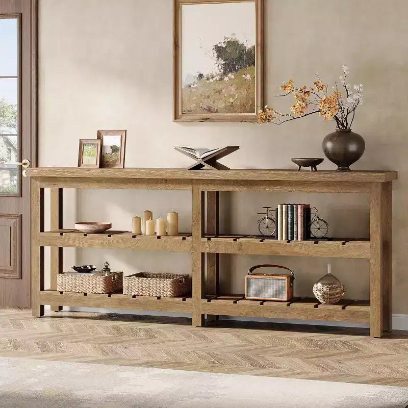 Tribesigns 70.86 Table console extra longue, table d'entrée de style rustique à 3 niveaux, table de canapé en bois derrière le canapé pour le salon, le couloir, le hall d'entrée