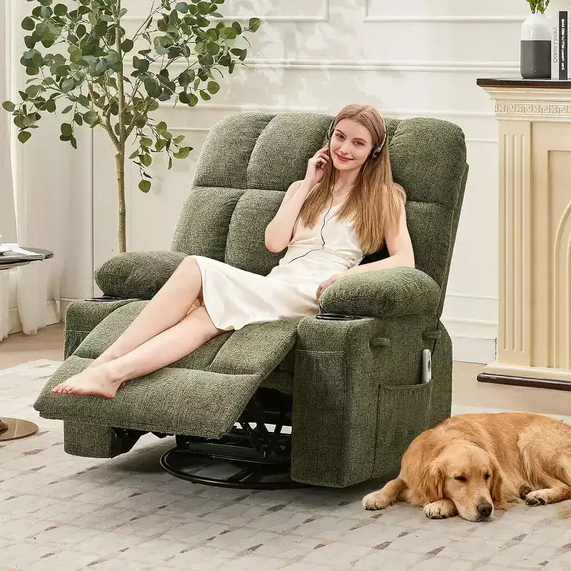 Fauteuil inclinable surdimensionné pour adultes, canapé berçant pivotant manuel, poches latérales et porte-gobelets pour personnes fortes et de grande taille, salon