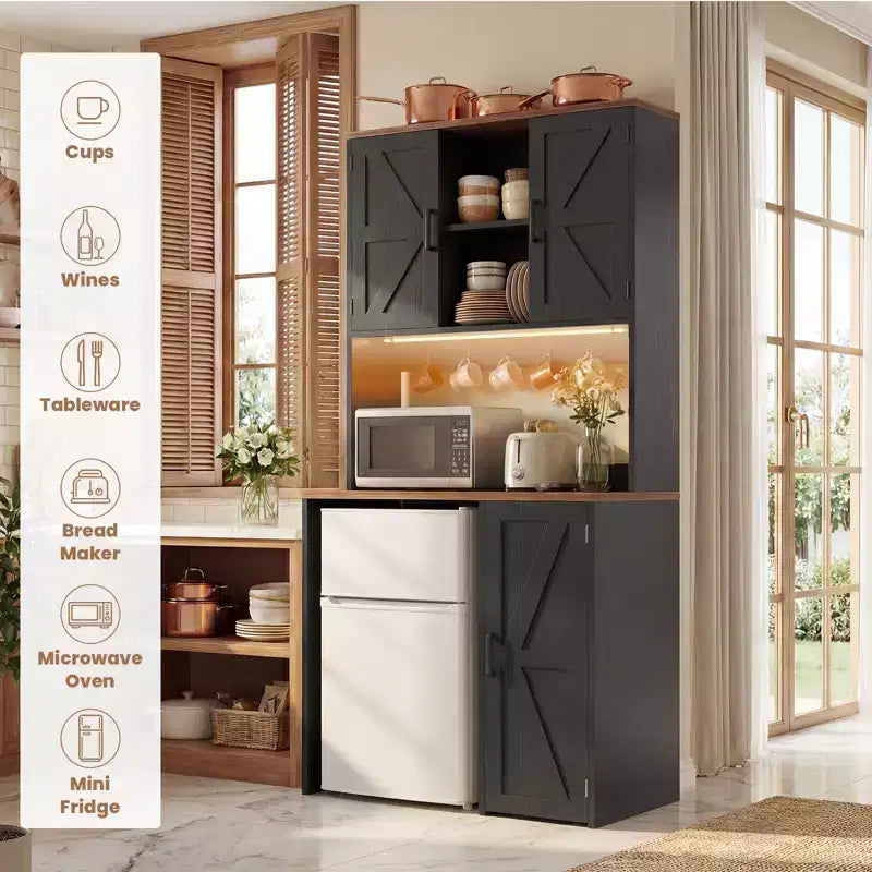 Meuble de cuisine Besiost avec espace mini-réfrigérateur, meuble de bar à café avec étagère de rangement