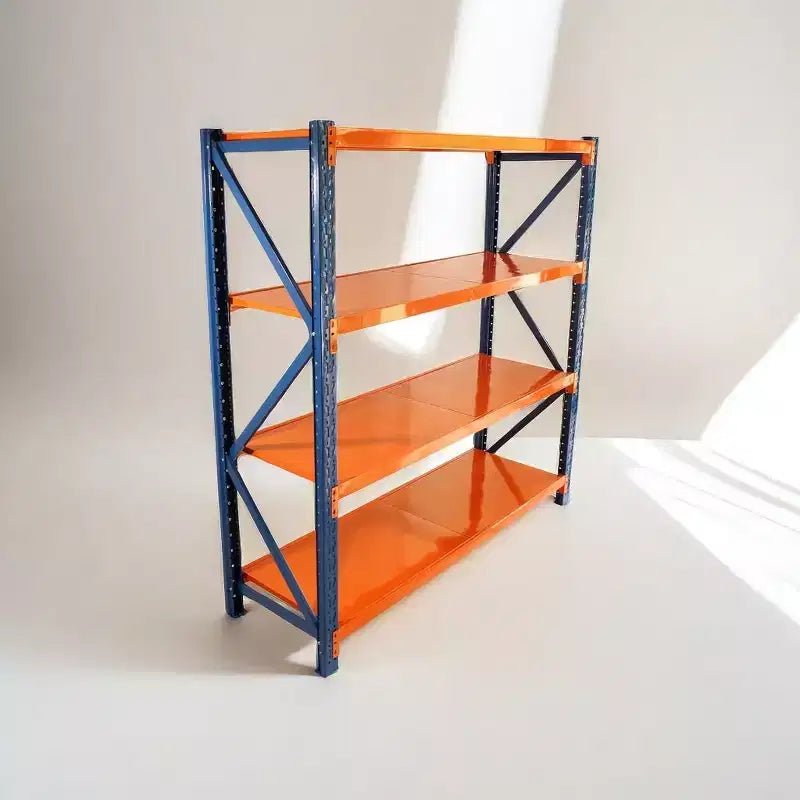 Étagères de garage robustes VIYET, rayonnage métallique réglable à 4 niveaux d'une capacité de 2000 kg, rangement industriel bleu et orange pour magasin/outils/salle de sport.