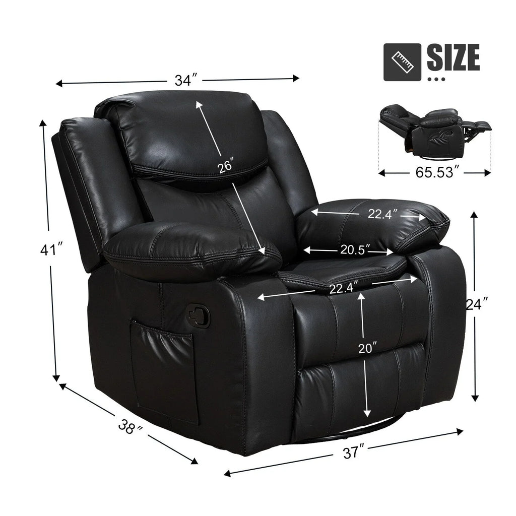 Fauteuil inclinable massant et chauffant en cuir, assise large et durable