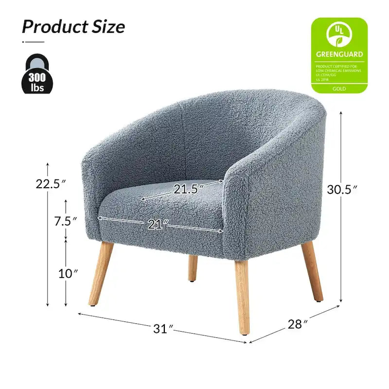 Fauteuil Sheila Modern 30 W Boucle avec pieds en bois massif, lot de 2, par HULALA HOME