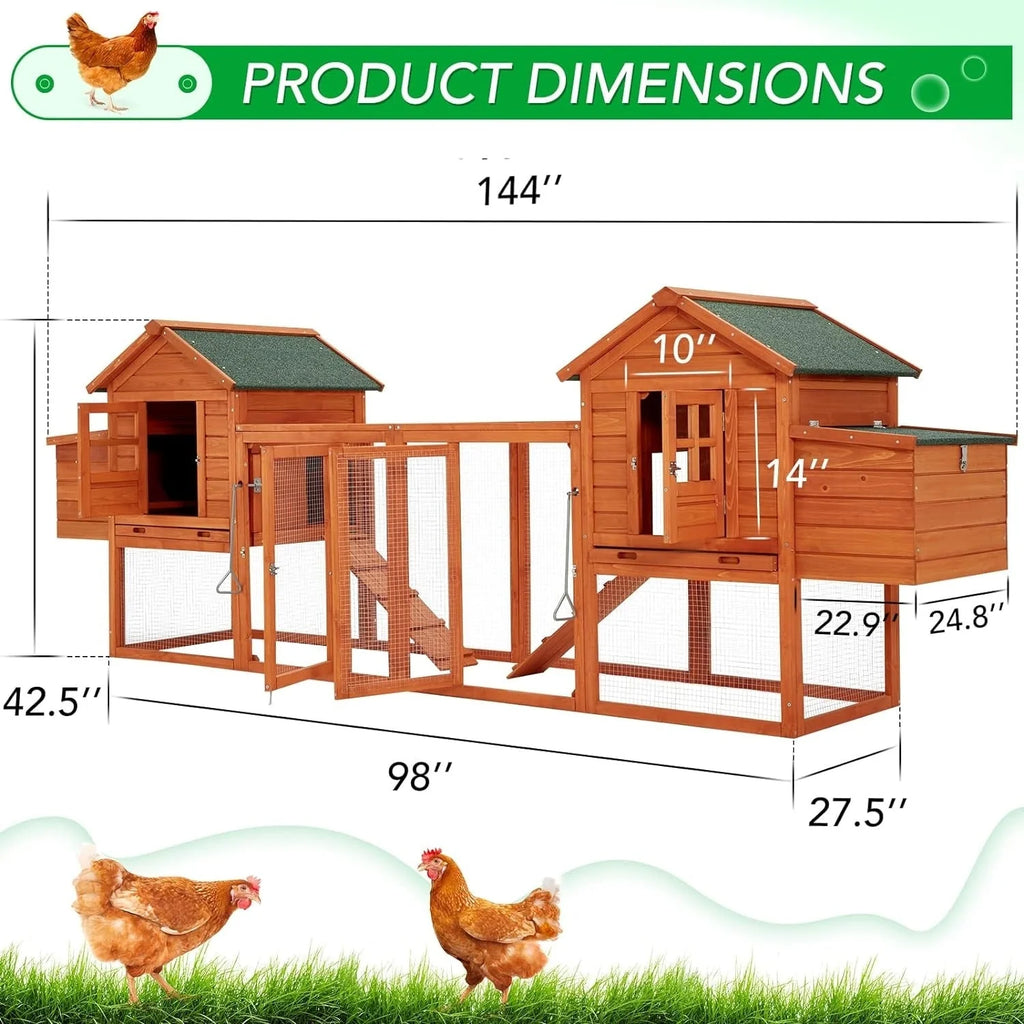 Grand poulailler AECOJOY 366 cm avec enclos, abri en bois, cage à volaille