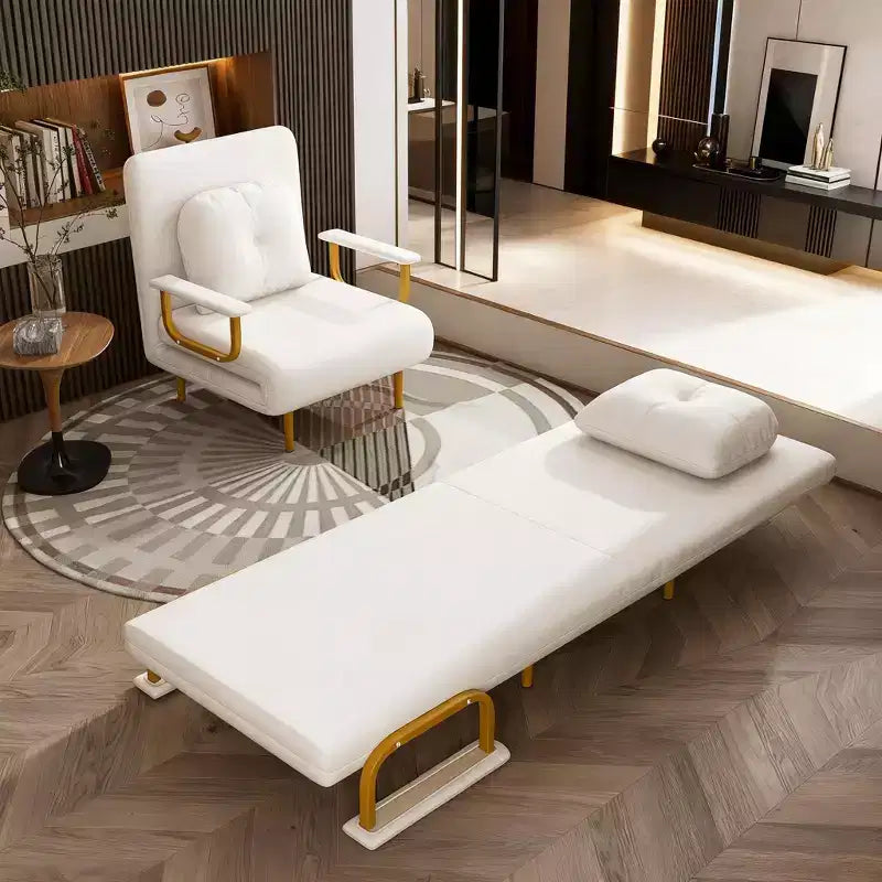 Canapé-lit pliant 3-en-1 convertible en fauteuil - Dossier réglable sur 5 positions avec oreiller, lit d'appoint peu encombrant pour salon, chambre et bureau (Blanc)