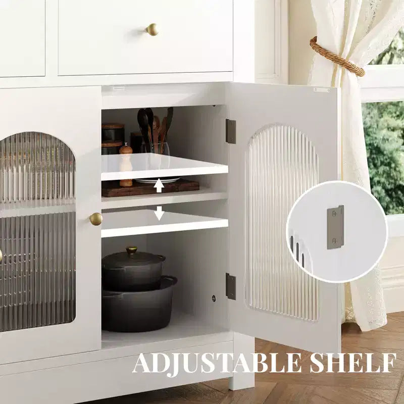 Buffet étroit de 140 cm avec 3 tiroirs et 4 portes pour cuisine, salle à manger, salon