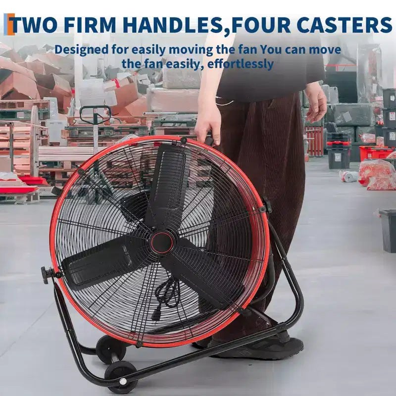 Ventilateur de sol, Ventilateur industriel - Ventilateur de tambour robuste de 24 pouces avec 4 vitesses, Circulateur d'air en métal pour entrepôt, atelier, garage, usine, sous-sol