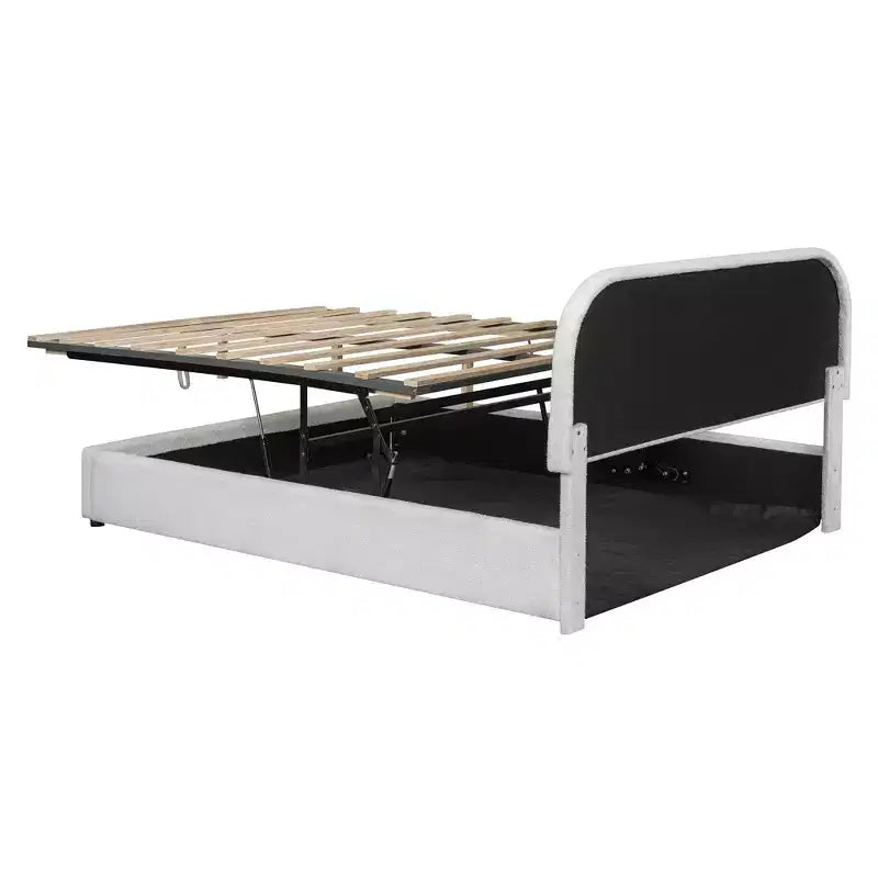Lit capitonné Queen Size avec rangement escamotable - Blanc