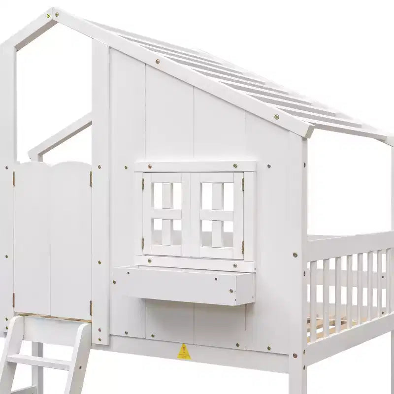Lit mezzanine cabane de taille double, lit mezzanine cabane en bois avec échelle et barrières de sécurité pour enfants