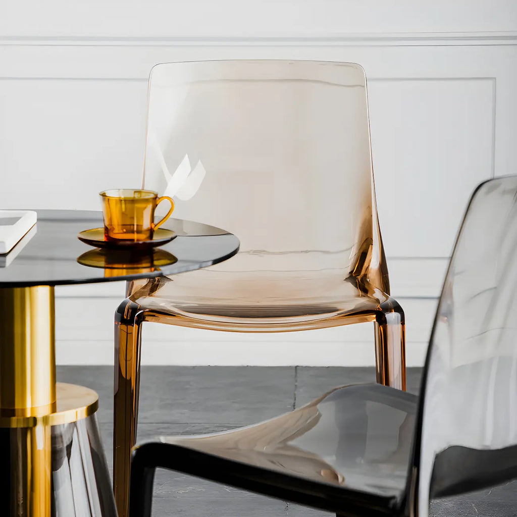 Chaise de salle à manger sans accoudoirs à dossier bas en acrylique ambre