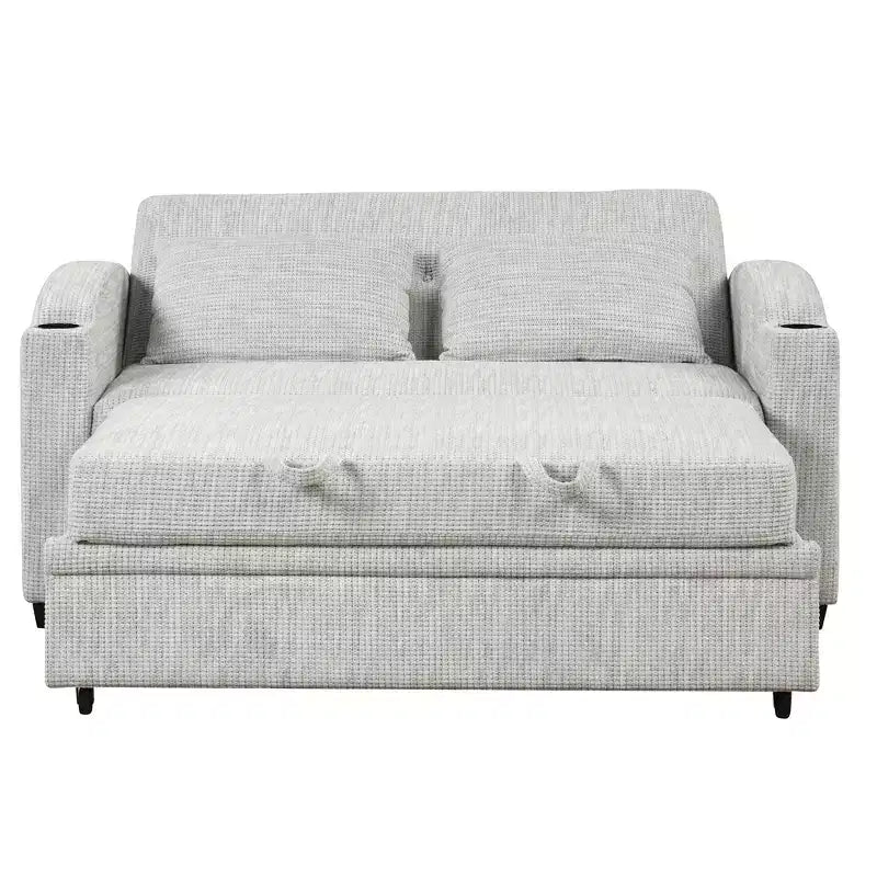 61.6 Canapé-lit convertible moderne en chenille avec ports USB, porte-gobelets et dossier réglable pour salon, appartement