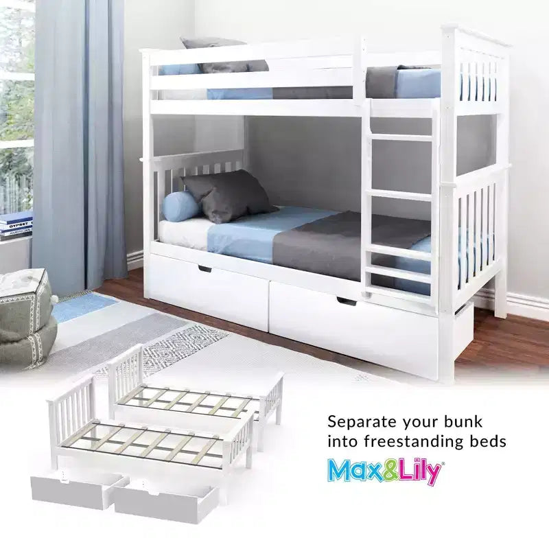 Lit superposé en bois massif pour enfants avec tiroirs de rangement