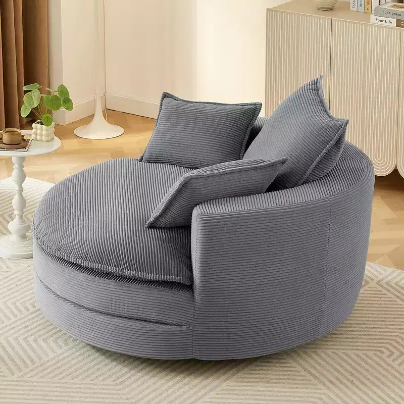 Fauteuil d'appoint pivotant à 360°, Fauteuil pivotant rond en forme de baril avec coussin pour salon