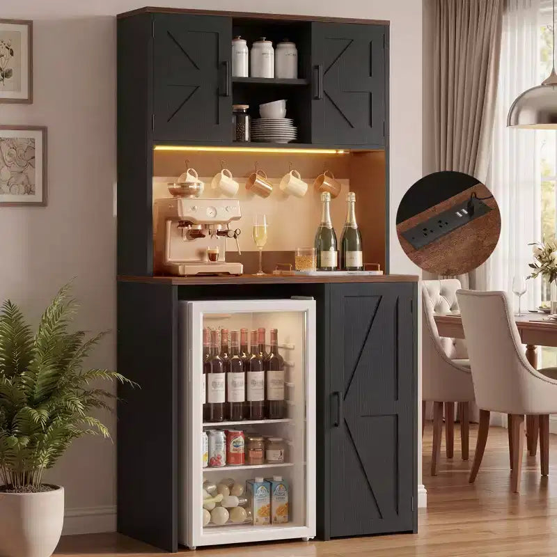Meuble de cuisine Besiost avec espace mini-réfrigérateur, meuble de bar à café avec étagère de rangement
