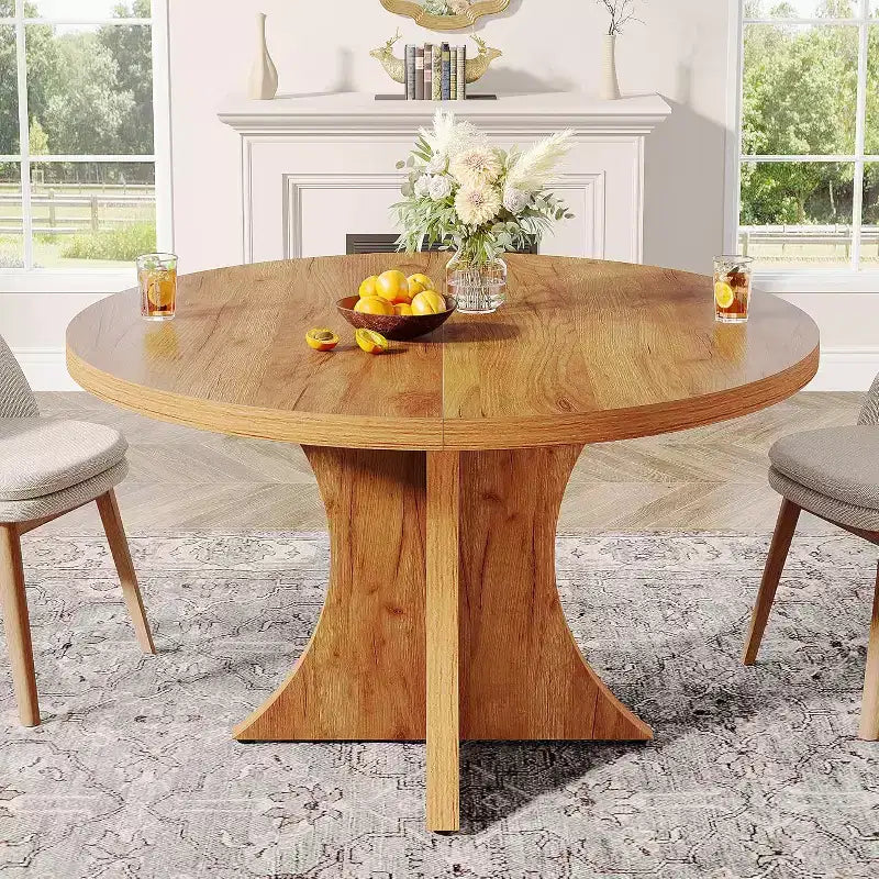 Table de salle à manger ronde Lantine de 47,24 pouces pour 4 à 6 personnes, table de cuisine de style campagnard avec pied central, petite table à manger pour salle à manger, salon, marron