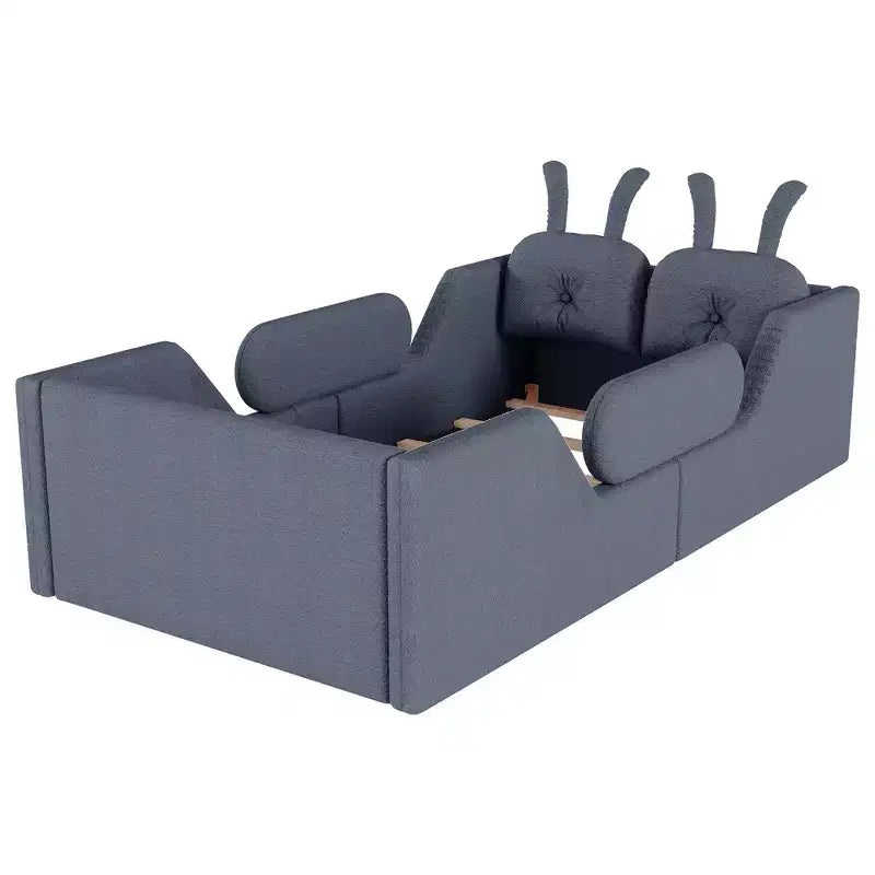 Lit plateforme double Whisen, cadre de lit rembourré pour enfants avec coussin lapin, barrières latérales amovibles