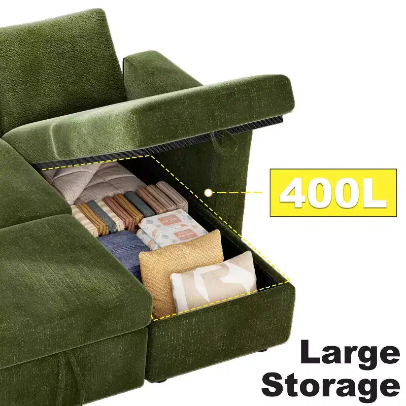 Canapé-lit sectionnel Dyonery 81, canapé-lit escamotable en forme de L avec méridienne de rangement réversible, USB, dossier inclinable