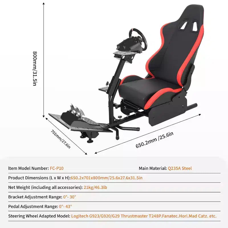 Cockpit de simulation de course pliable, support de volant réglable pour G29/G920/G923, compatible avec Thrustmaster, Fanatec, Hori, Mad Catz, angle de pédale réglable