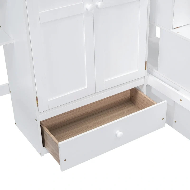 Lit mezzanine en pin avec bureau et rangements