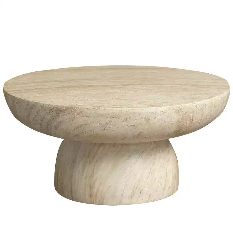 Table basse piédestal ronde en Fiberstone, table d'appoint sculptée pour l'intérieur et l'extérieur avec patins antidérapants