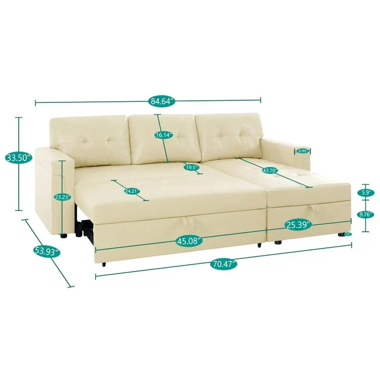 Canapé d'angle réversible convertible avec lit gigogne, méridienne de rangement et pieds durables