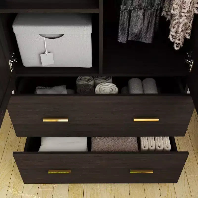 Hitow Armoire de rangement double tiroir avec portes miroir et zones de rangement