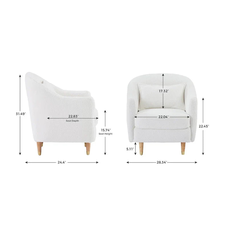 28.34W Lot de 2 fauteuils d'appoint, fauteuil barillet en velours avec pieds en bois massif