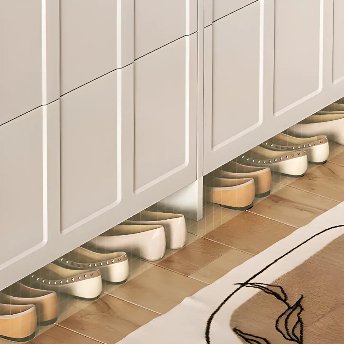 Meuble à chaussures blanc en bois 3 niveaux avec façade rabattable Slim