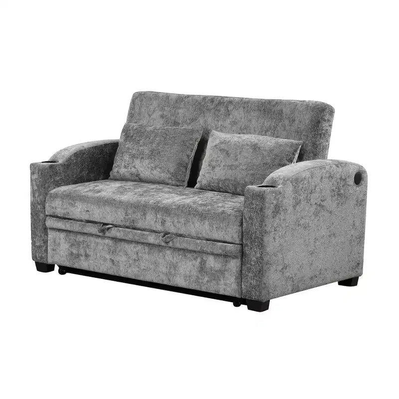 61.6 Canapé-lit convertible moderne en chenille avec ports USB, porte-gobelets et dossier réglable pour salon, appartement