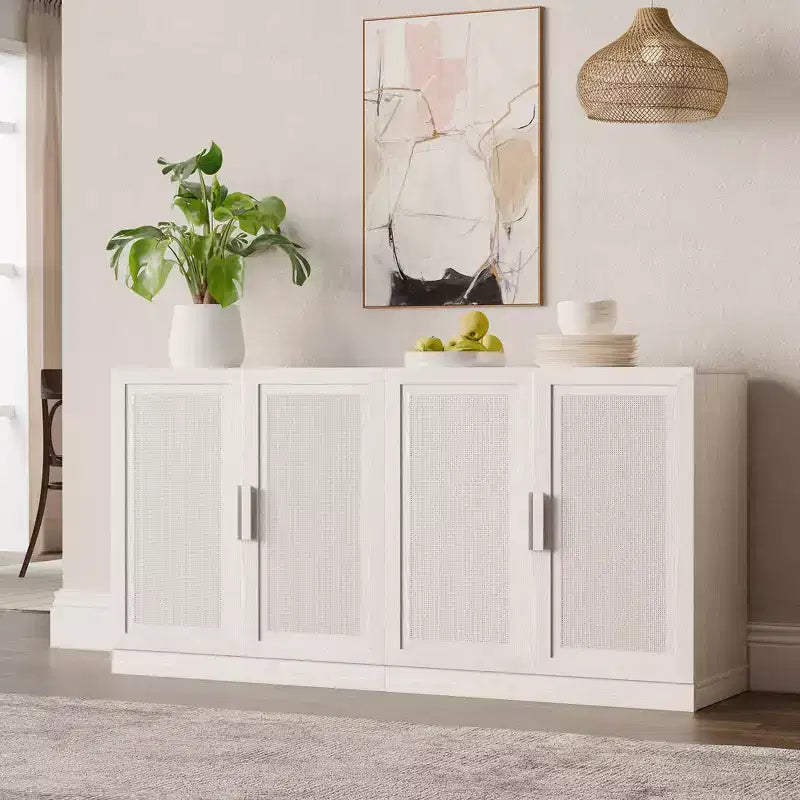 Buffet de rangement à portes en rotin 3 ensembles avec étagères réglables - 93L x 31H