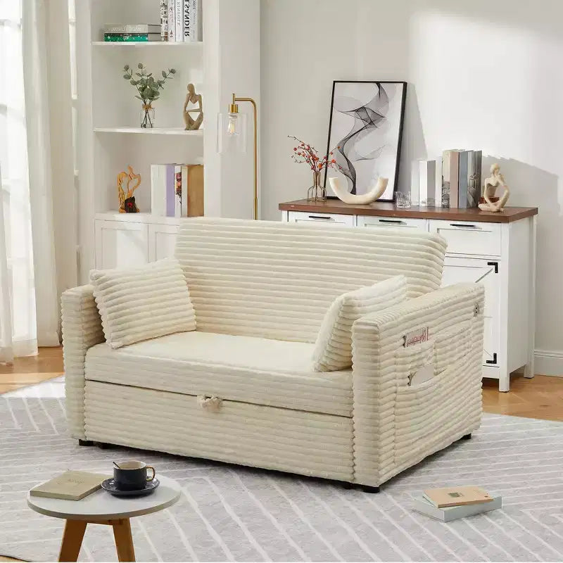 Canapé-lit convertible 55 pouces avec repose-pieds escamotable et dossier réglable, canapé peu encombrant pour petits appartements