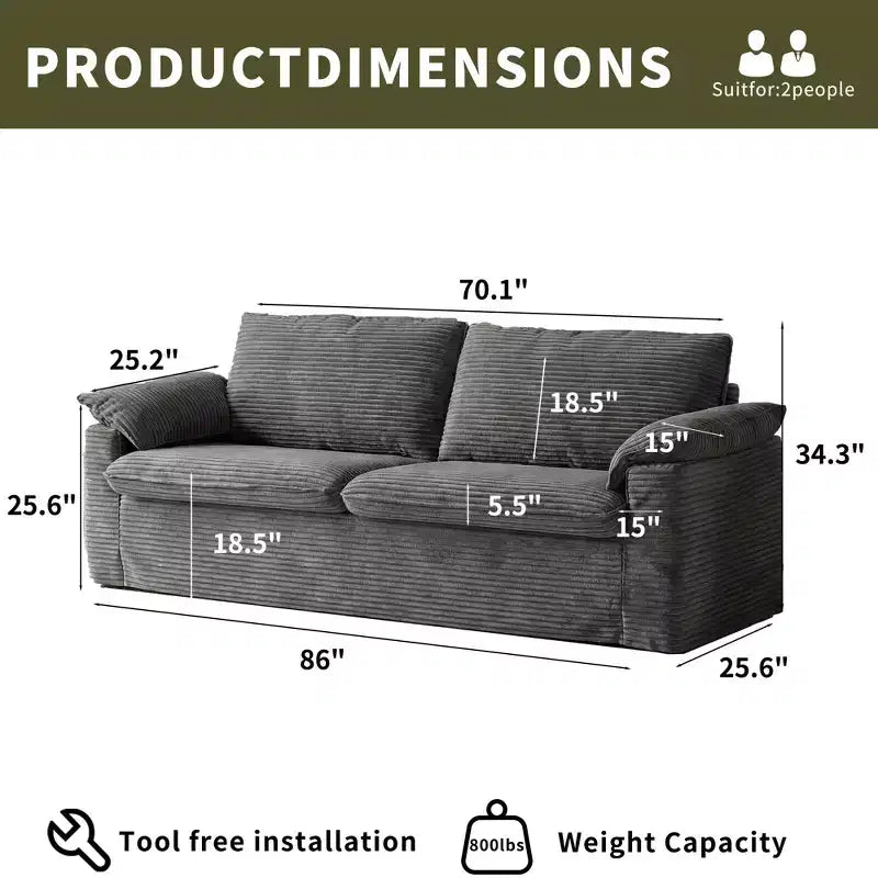 Canapé Dyonery 86 Cloud, assise profonde et accoudoirs larges, cadre robuste, design ergonomique respirant