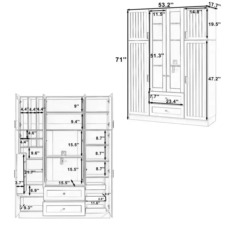 Garde-manger de cuisine autoportant Whisen 71''H, grand buffet de salle à manger avec 6 portes et étagères réglables