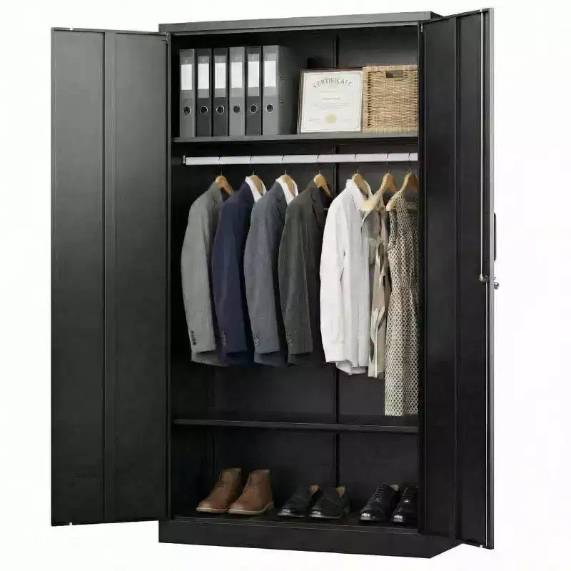 Armoire penderie en acier robuste de 183 cm avec serrure, armoires de rangement de garage en métal, armoire de rangement en métal pour la maison, la chambre, le bureau, le placard
