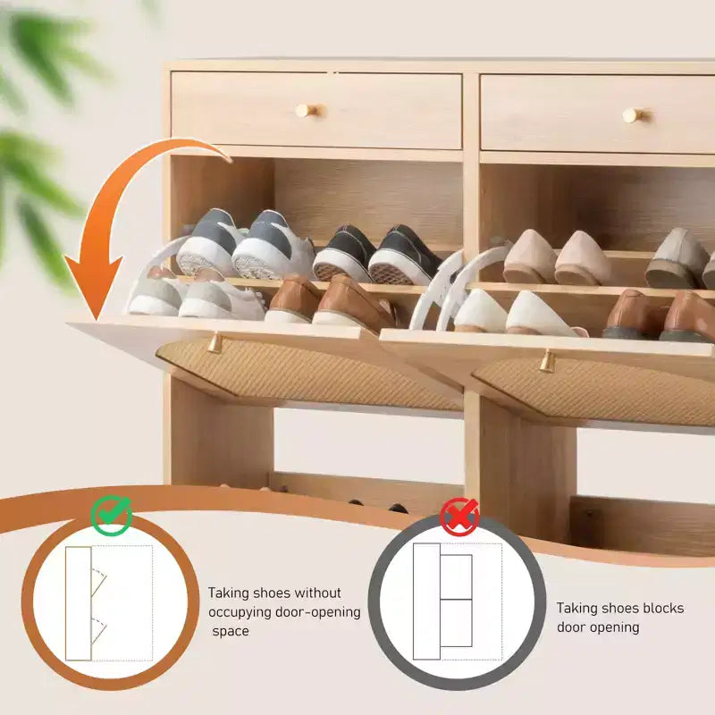 Karl Home Meuble à chaussures en rotin avec 2 tiroirs et 4 compartiments basculants en panneaux de particules 105 cm (L)
