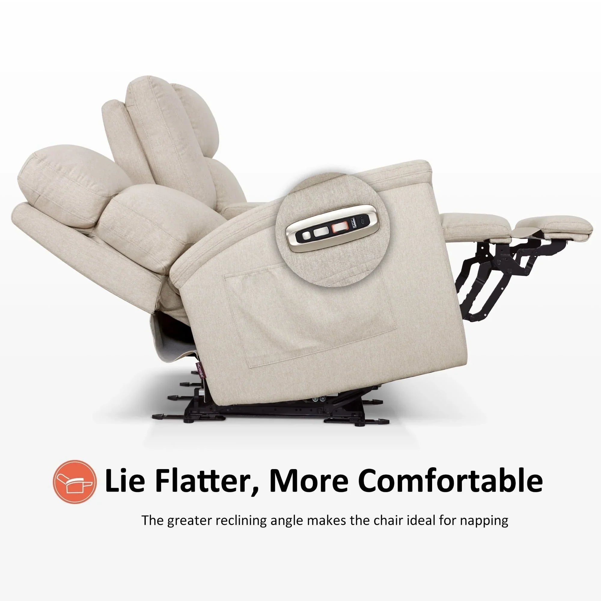 Canapé inclinable électrique MCombo 60,2 po avec massage et double chauffage, appuie-tête réglable, ports USB et Type C, tissu