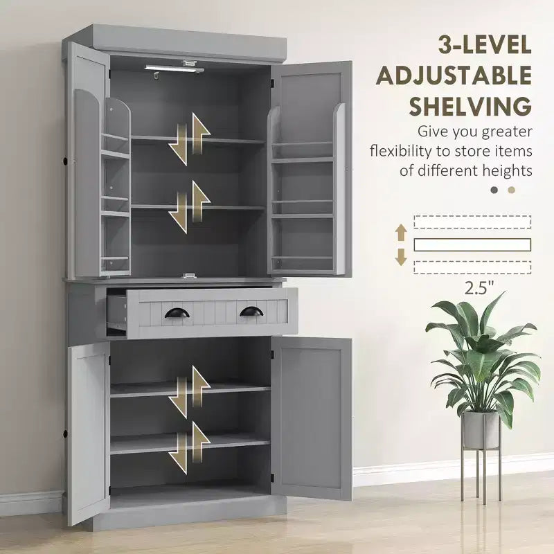 Garde-manger de cuisine de 71 po avec lumières DEL, 6 tablettes de porte, un tiroir et 4 tablettes réglables