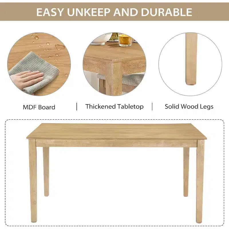 Ensemble de salle à manger Zevemomo 7 pièces en bois massif avec 6 chaises rembourrées, ensemble table et chaises compact pour salle à manger, cuisine, couleur bois naturel