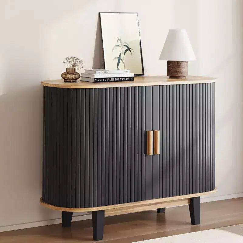 Bahut cannelé de 101,6 cm, Armoire de rangement avec porte coulissante et étagère réglable, Desserte de rangement moderne, Table console de bar à rideaux