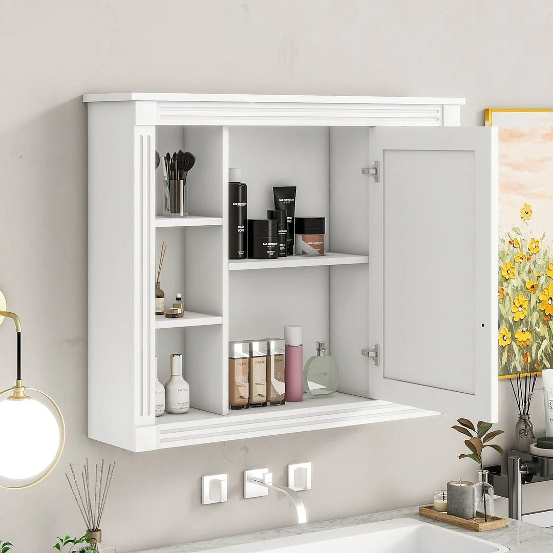 Meuble-lavabo de salle de bain moderne de 91 cm avec lavabo et armoire de toilette, 2 portes et 2 tiroirs