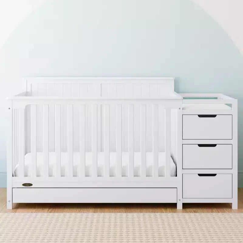 Lit de bébé et table à langer transformable 5-en-1 avec tiroir