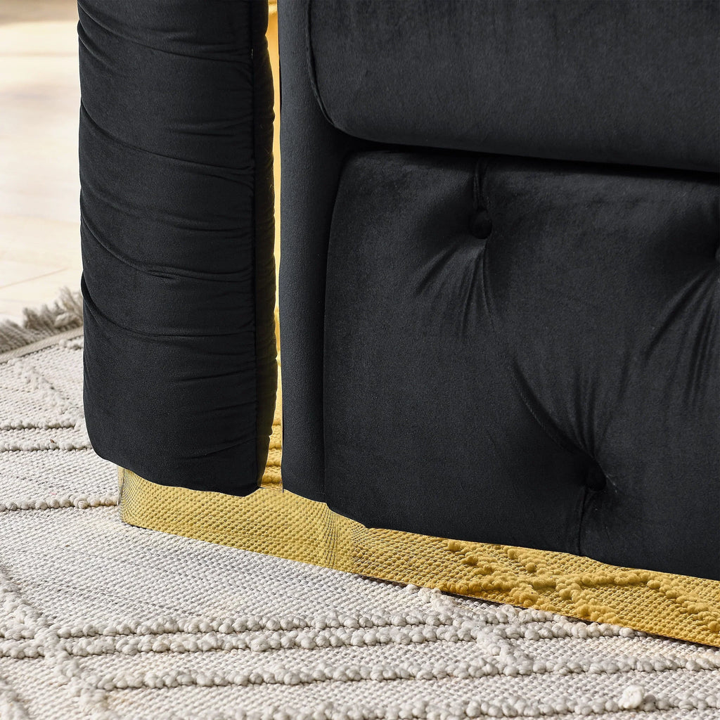 Canapé 3 places Velvet 90,6 po avec 2 oreillers, coussins haute densité, accents dorés et oreillers