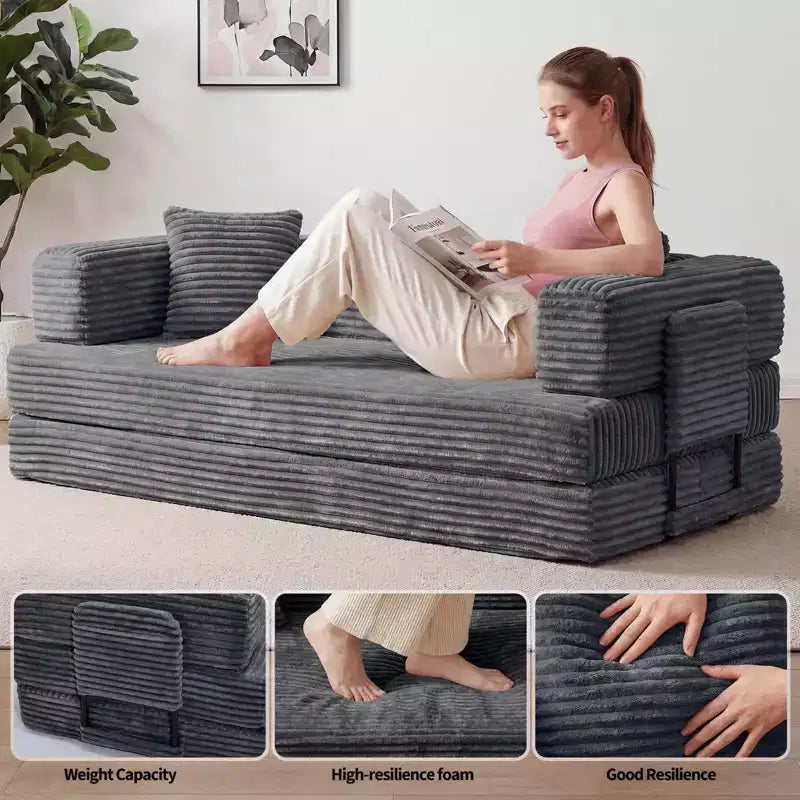 Canapé-lit convertible 5-en-1 80,7 po – Velours côtelé, 1200 lb, aucun assemblage requis