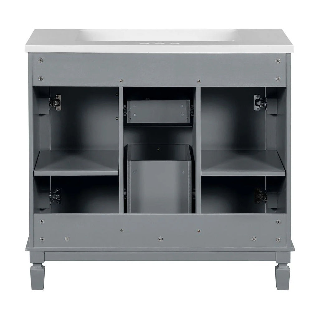 Meuble-lavabo de salle de bain moderne de 91 cm avec lavabo et armoire de toilette, 2 portes et 2 tiroirs