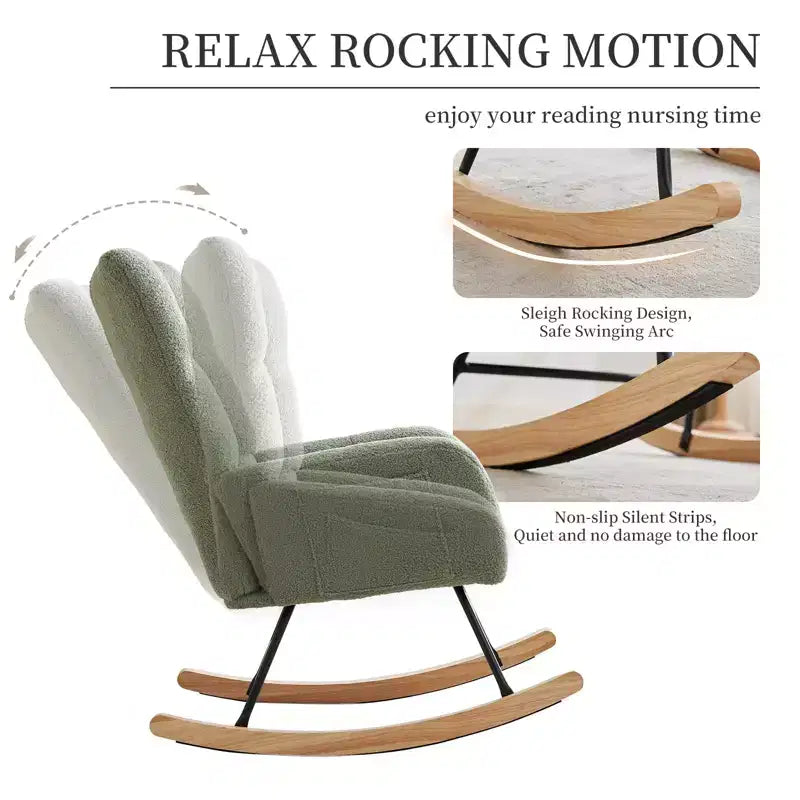Fauteuil à bascule pour chambre d'enfant, Fauteuil à bascule pour salon pour l'allaitement, Fauteuils d'appoint confortables pour chambre à coucher, Fauteuils rembourrés en peluche Teddy pour l'intérieur